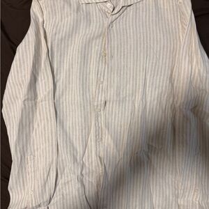 Suitsupply Men's Beige Striped Button Down Shirt 100% Italian linen